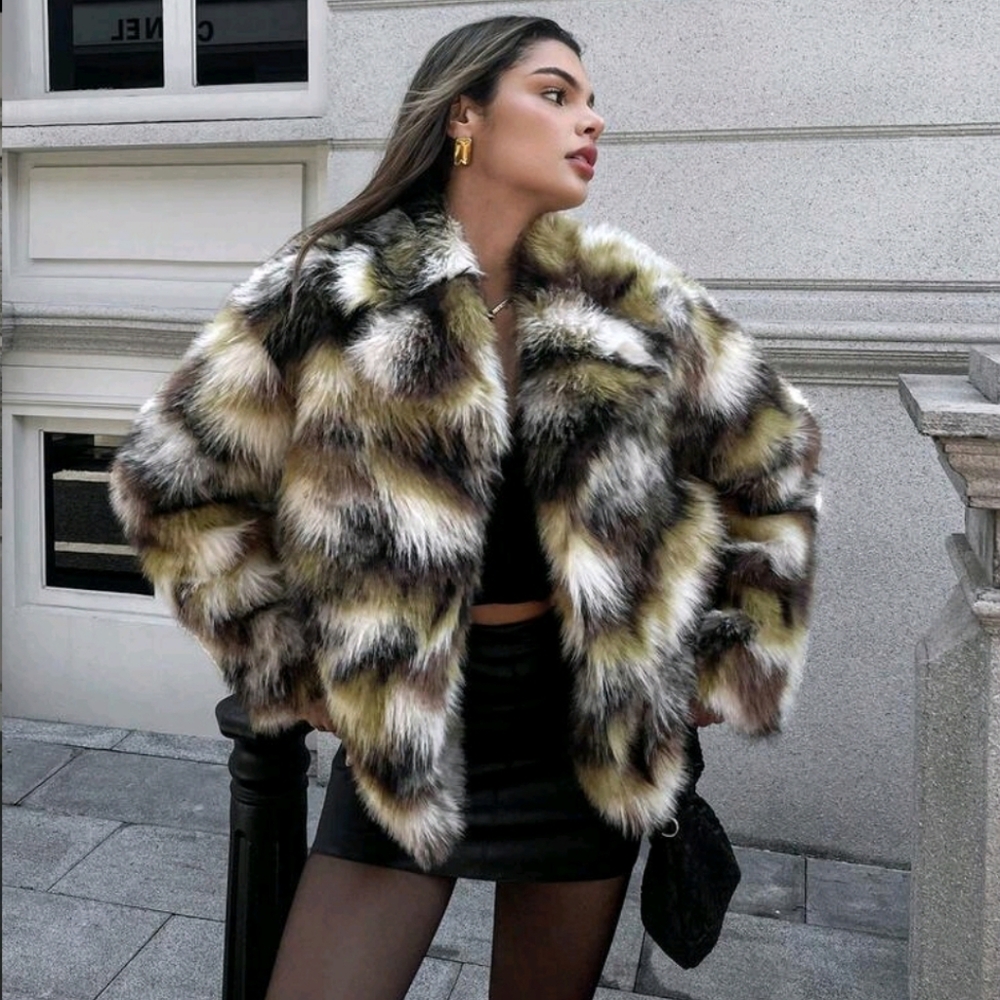NEW WOMENS MULTI-COLOR RETRO WINTER FUR COAT